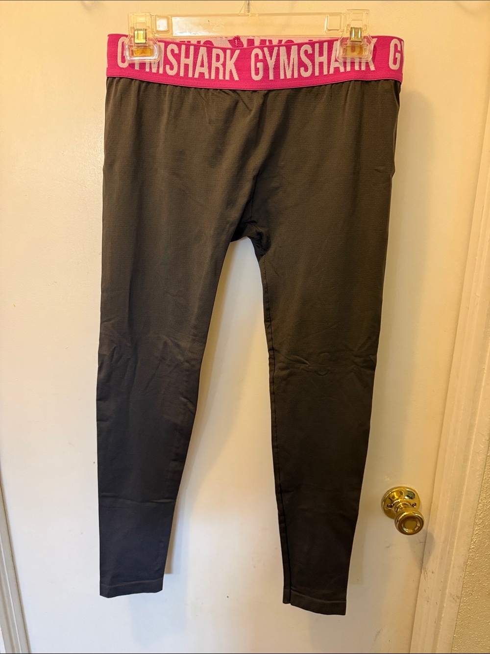 Gymshark Dark Gray Leggings with Pink Branded Waistband